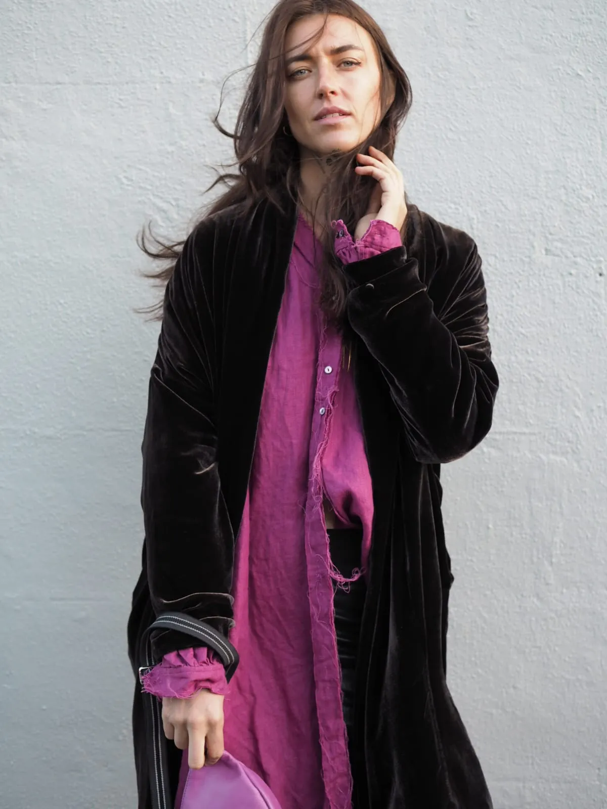 Cocoon coat ( Silk Velvet ) - Mocca