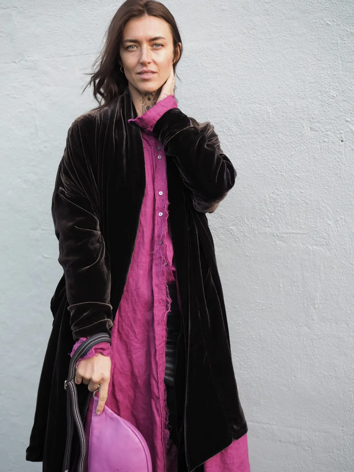 Cocoon coat ( Silk Velvet ) - Mocca