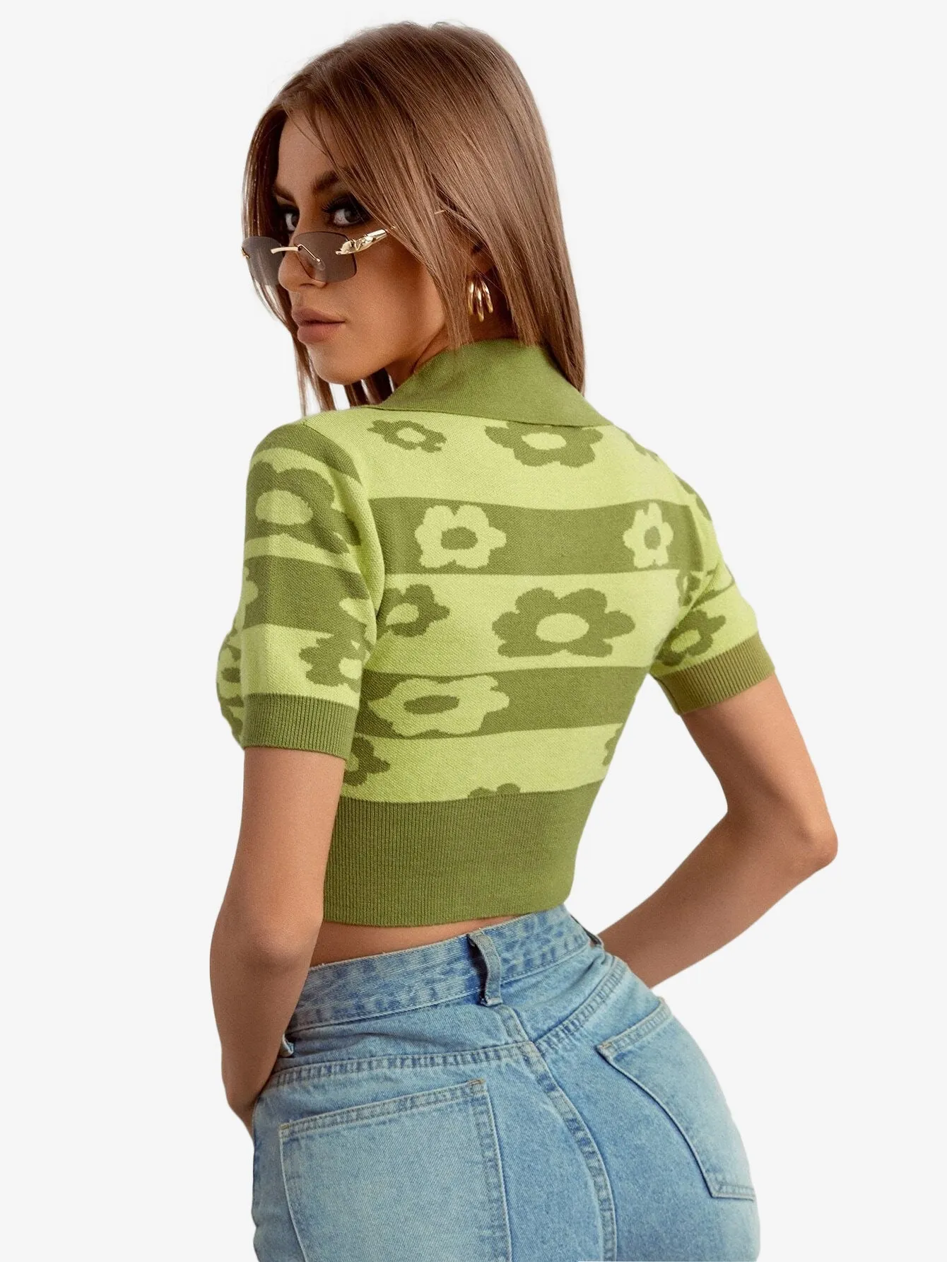 Color Blocks Floral Leisure Women_s Knitted Tops