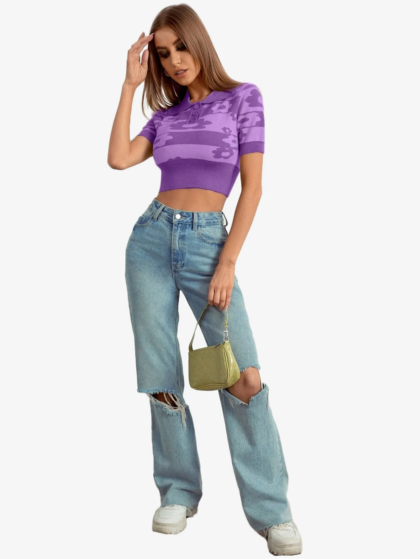 Color Blocks Floral Leisure Women_s Knitted Tops