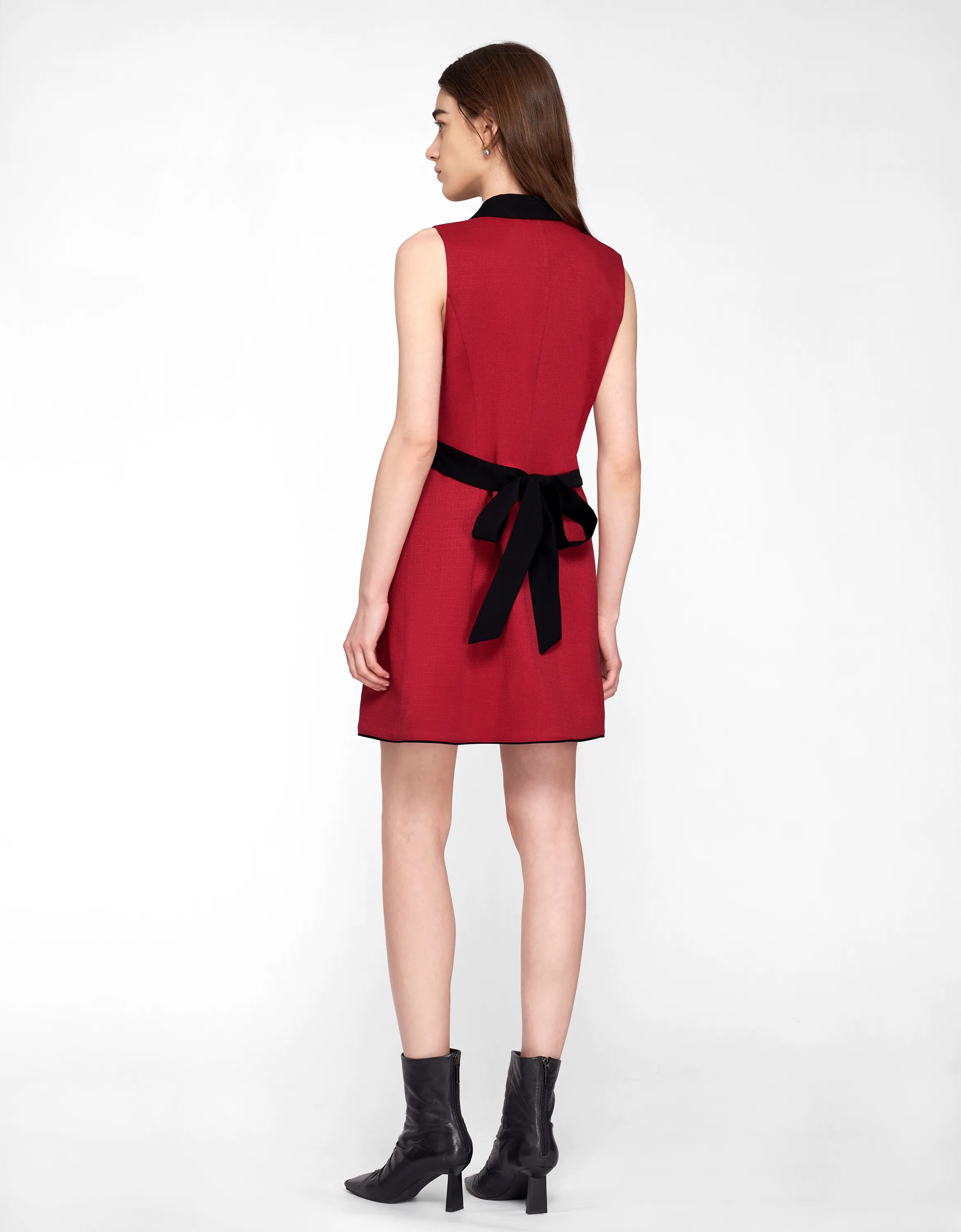 Contrast Collar Button Up Tweed Dress