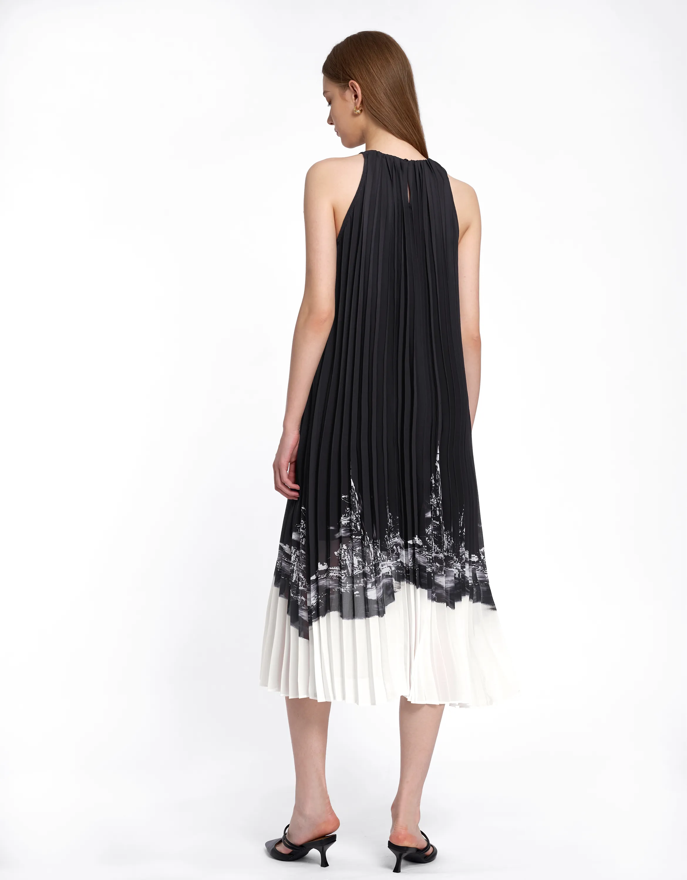 Contrast Print Pleated Dress