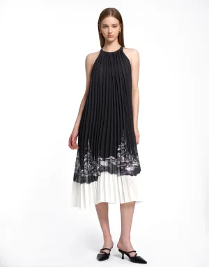 Contrast Print Pleated Dress