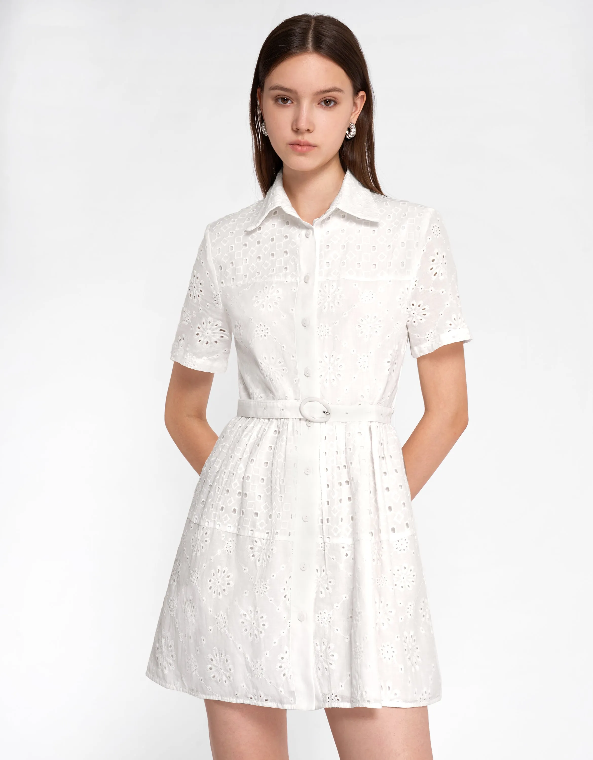 Cutwork Embroidery Belt Dress