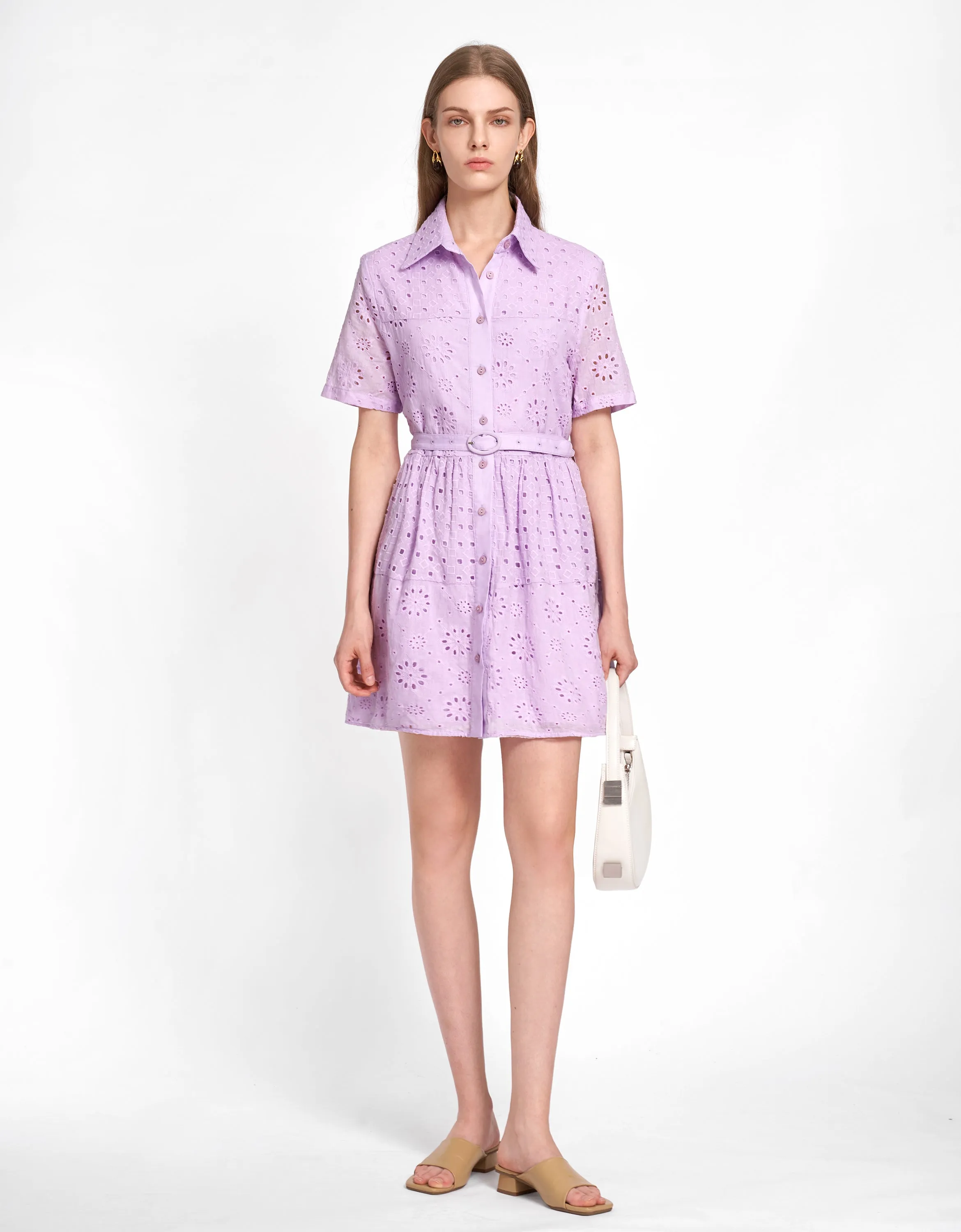 Cutwork Embroidery Belt Dress