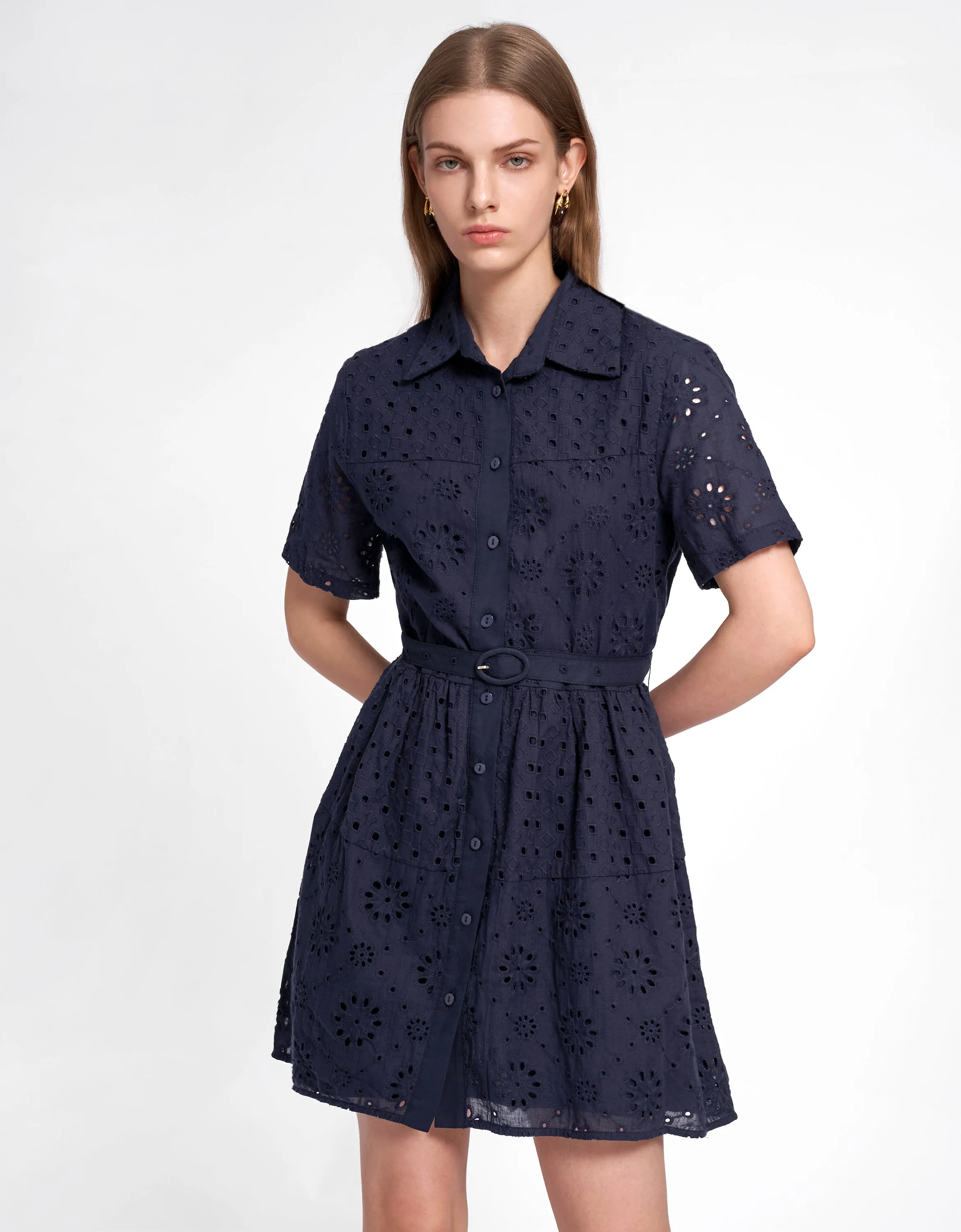 Cutwork Embroidery Belt Dress