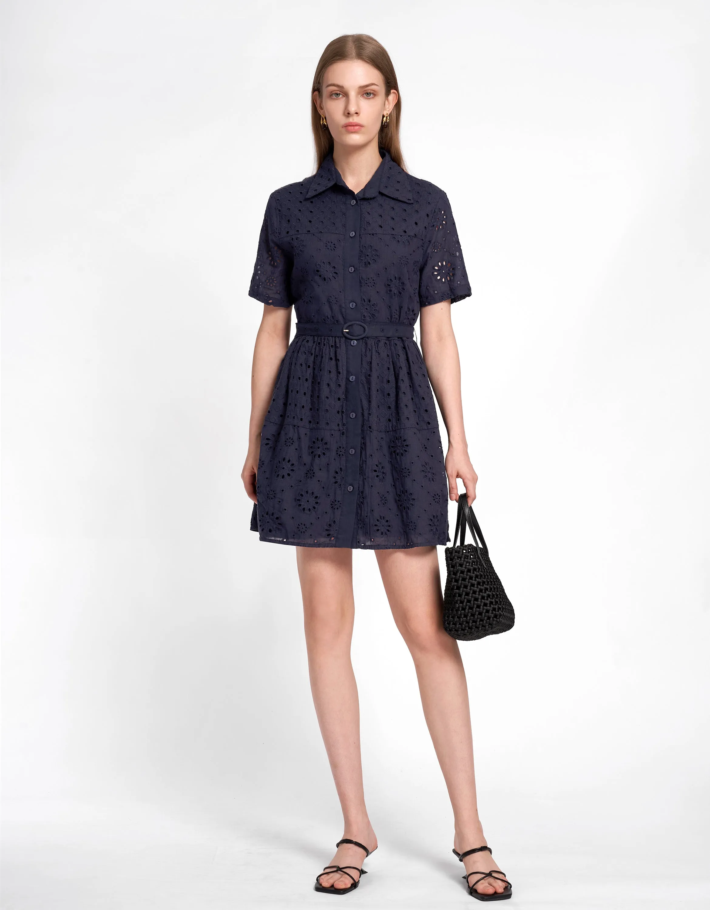 Cutwork Embroidery Belt Dress