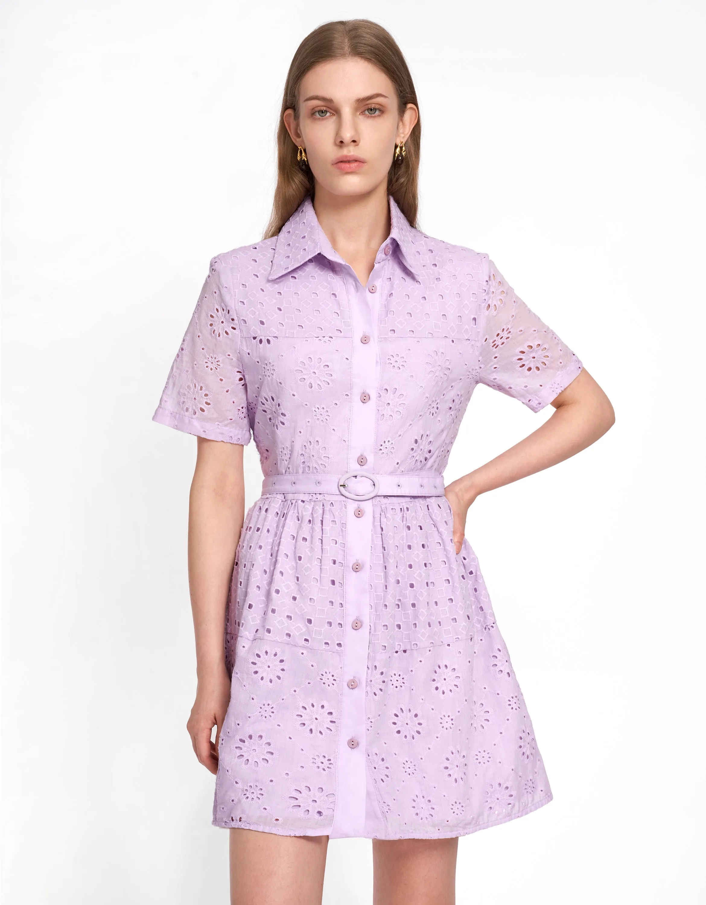 Cutwork Embroidery Belt Dress