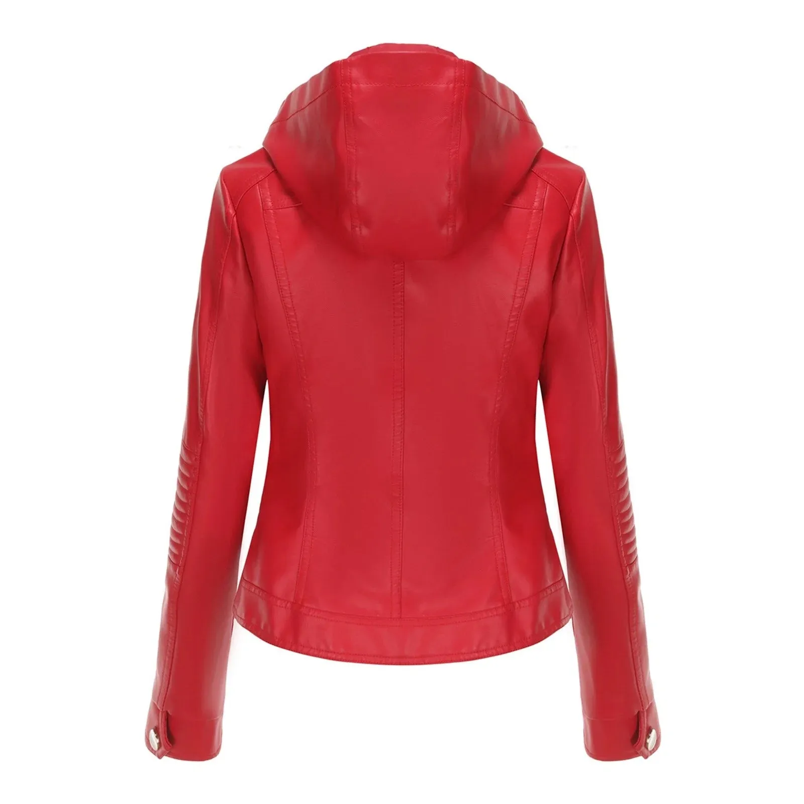 Decant Women Red Hooded Leather Jacket By TJS
