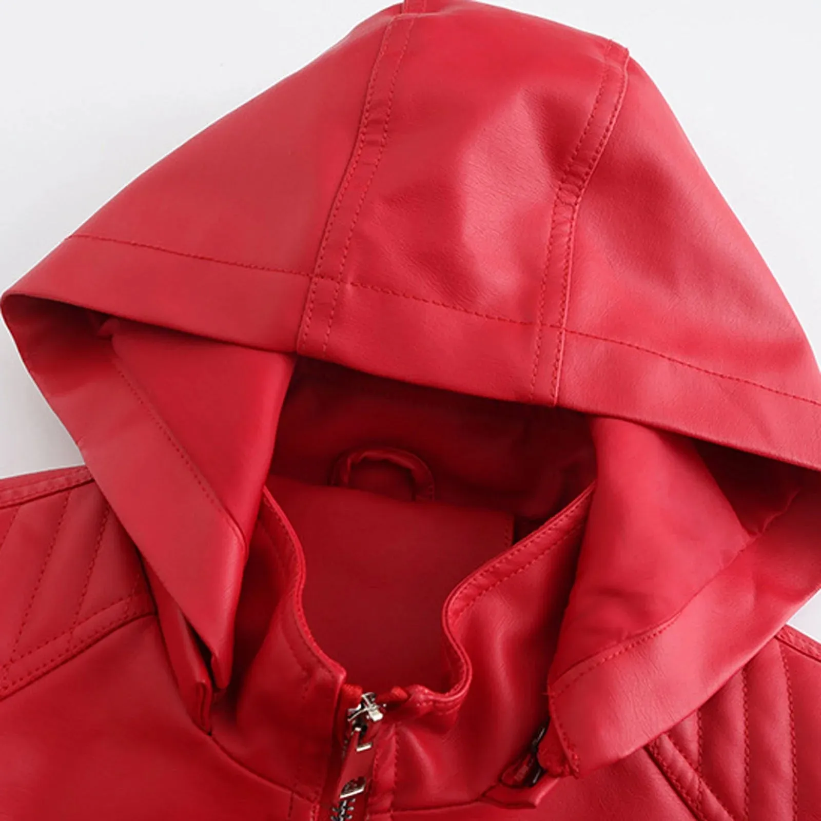 Decant Women Red Hooded Leather Jacket By TJS