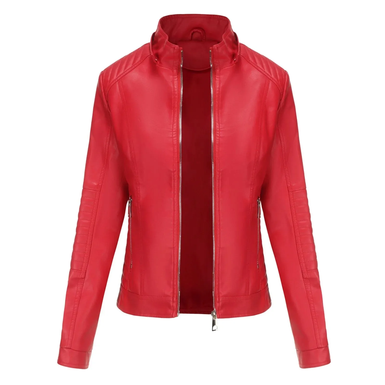 Decant Women Red Hooded Leather Jacket By TJS