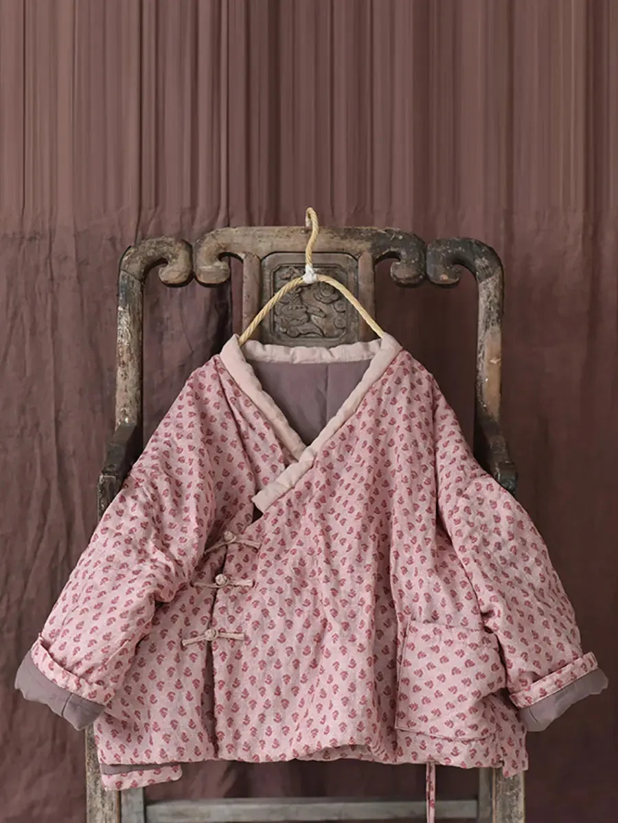 Ethnic Flower Pink Padded Coat