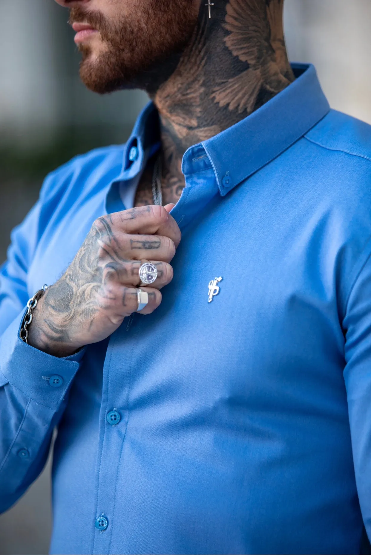 Father Sons Super Slim Stretch Light Blue Denim Long Sleeve with Metal Decal - FS843