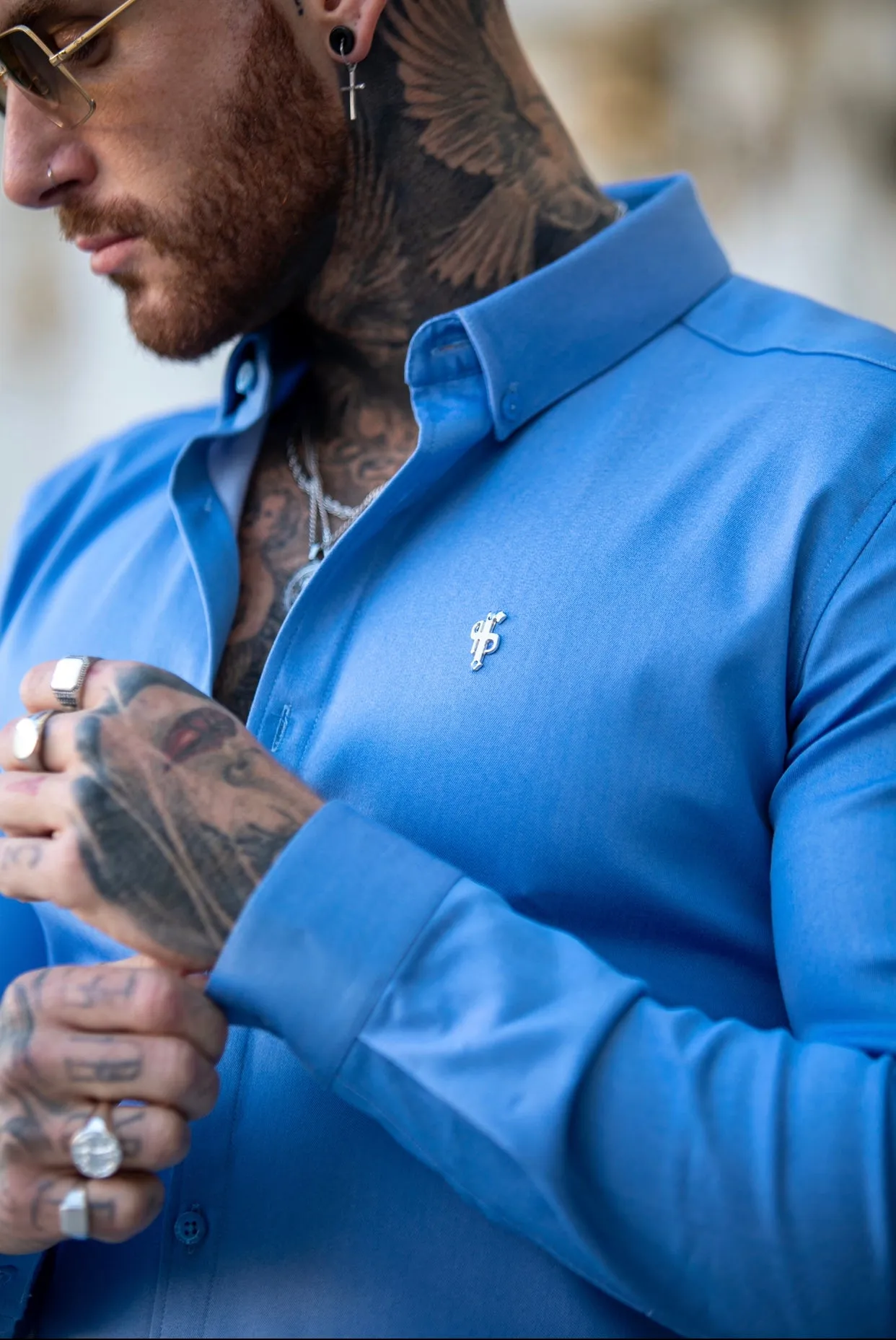 Father Sons Super Slim Stretch Light Blue Denim Long Sleeve with Metal Decal - FS843