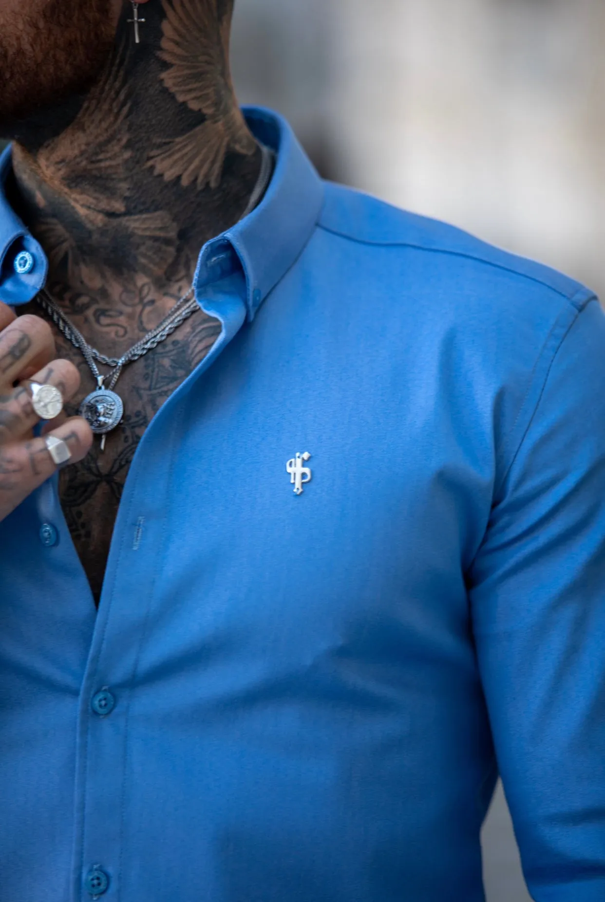 Father Sons Super Slim Stretch Light Blue Denim Long Sleeve with Metal Decal - FS843