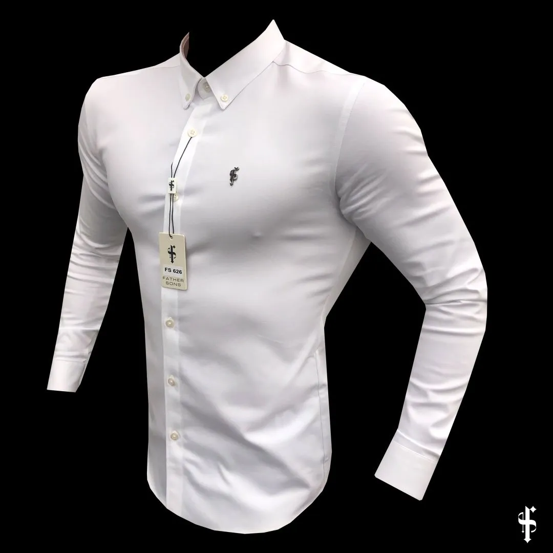 Father Sons Super Slim Stretch White Denim Long Sleeve with Metal Decal Emblem - FS626