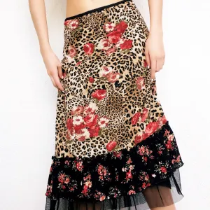 Floral Leopard Midi Skirt (M/L)