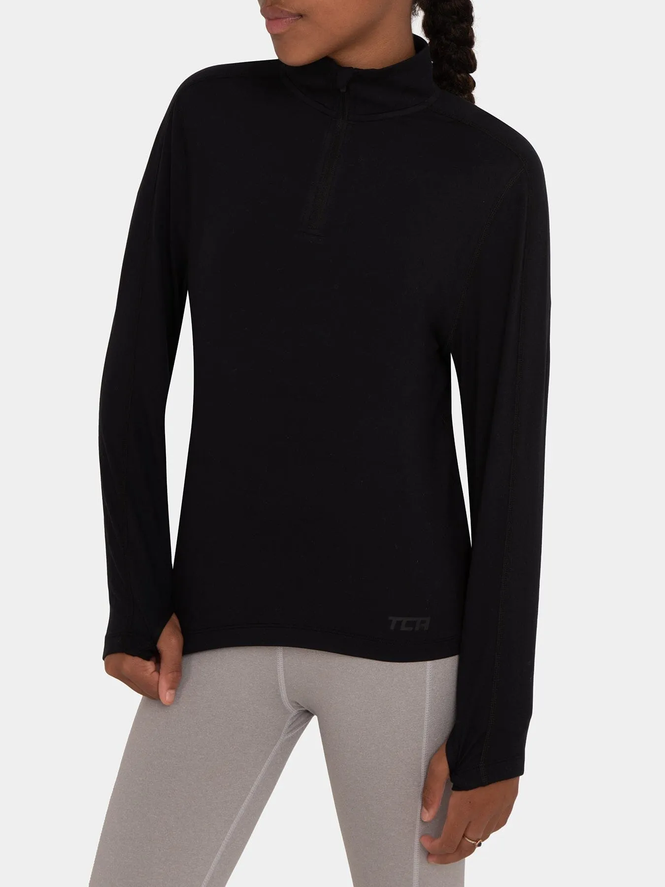 Fusion Half Zip Running Top For Girls With Thumbholes & Back Zip Pocket