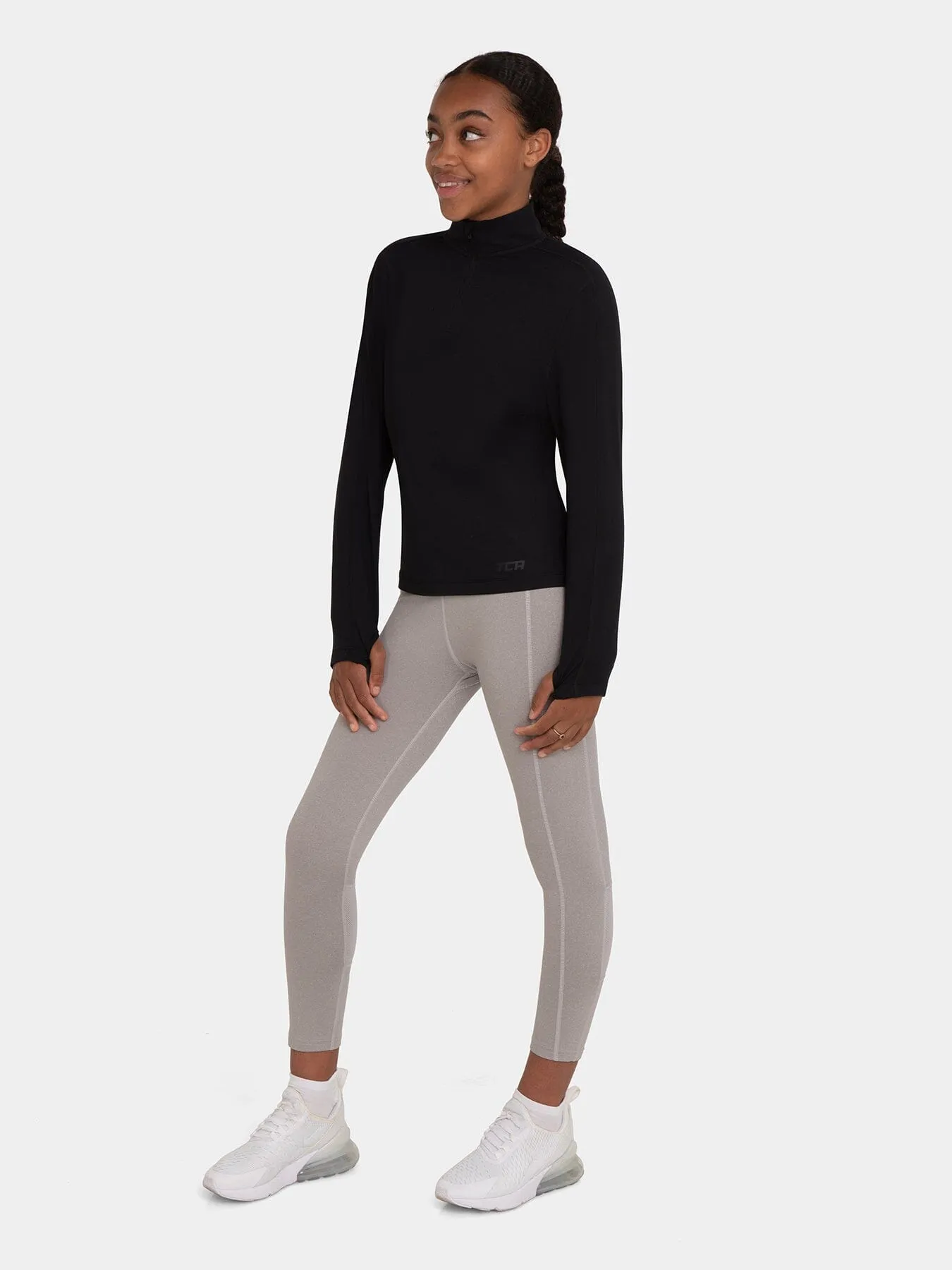 Fusion Half Zip Running Top For Girls With Thumbholes & Back Zip Pocket