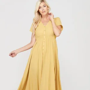 Geneva Waist Smoking Band Maxi Dress - Mustard Yellow (Nursing-friendly and maternity-friendly)