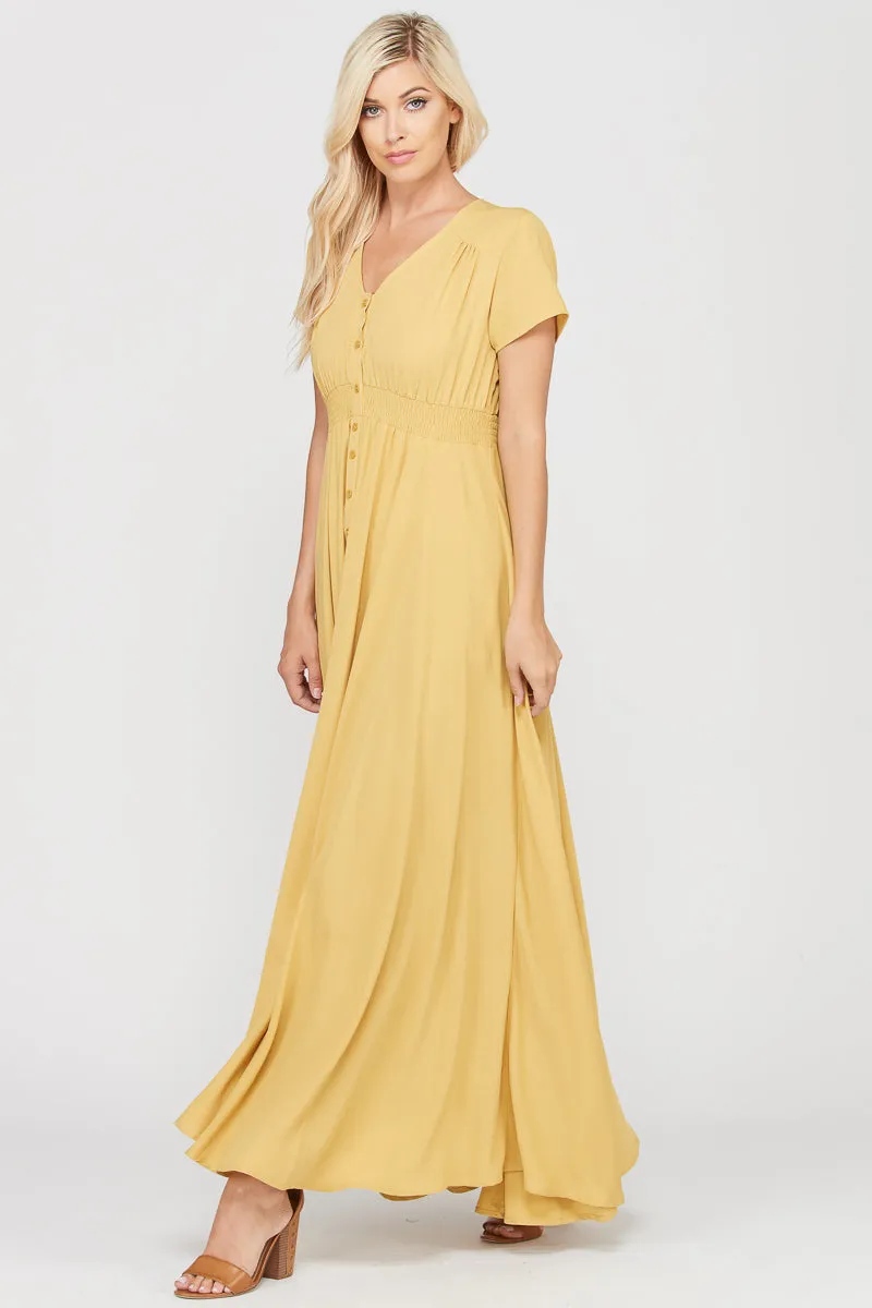 Geneva Waist Smoking Band Maxi Dress - Mustard Yellow (Nursing-friendly and maternity-friendly)