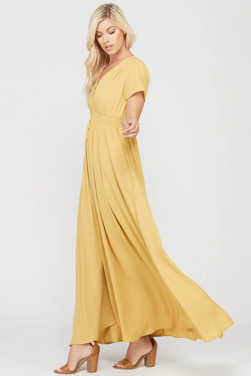 Geneva Waist Smoking Band Maxi Dress - Mustard Yellow (Nursing-friendly and maternity-friendly)