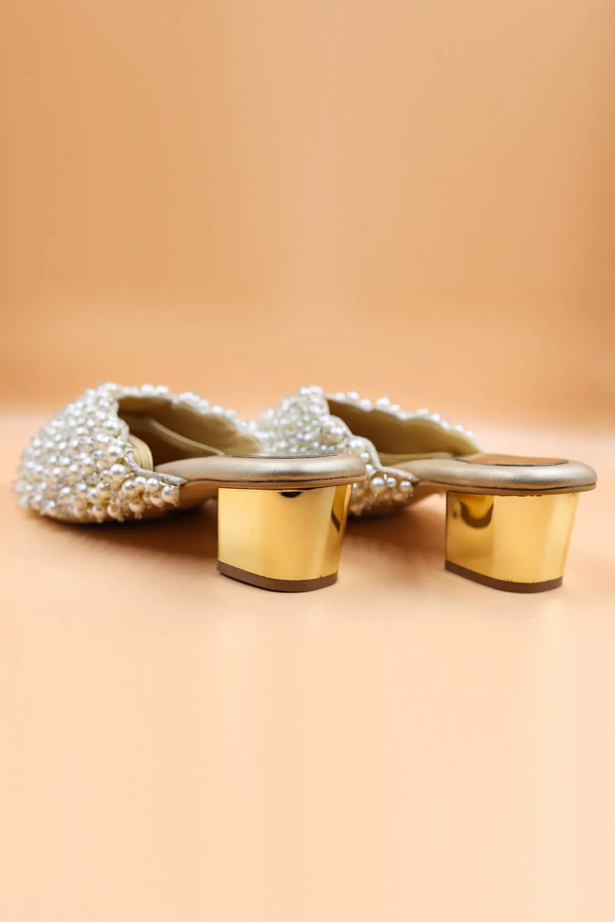 Gold Rexine Bead Chain Mules