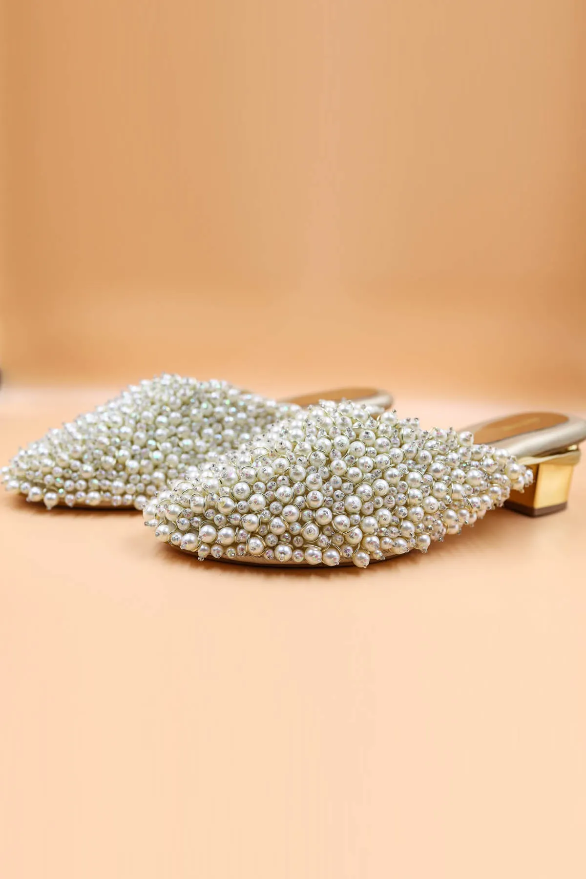 Gold Rexine Bead Chain Mules