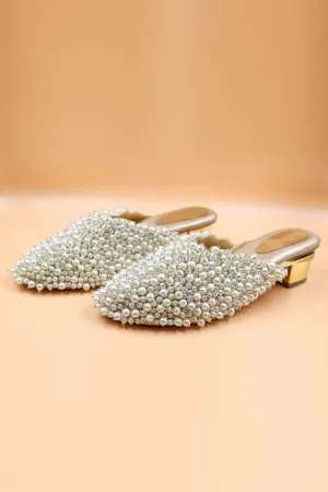 Gold Rexine Bead Chain Mules
