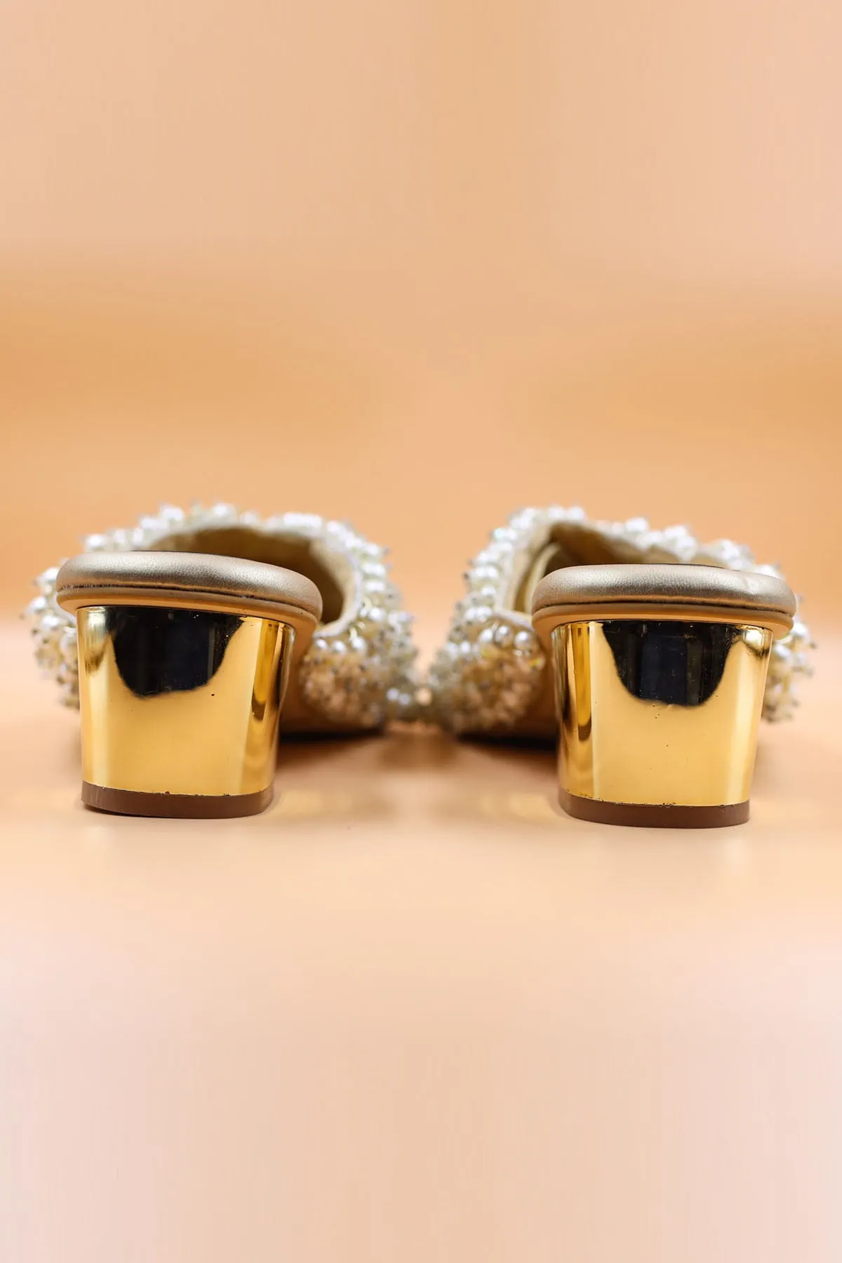 Gold Rexine Bead Chain Mules