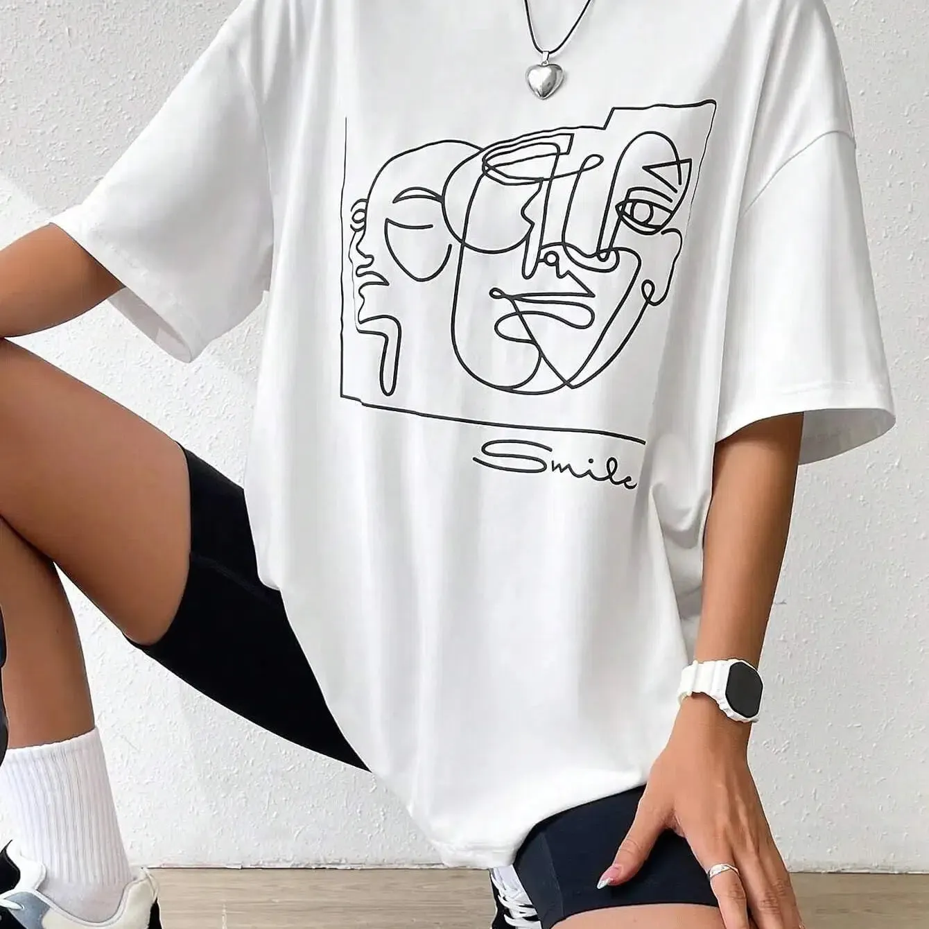 Graphic & Letter Print Crew Neck T Shirt Women Cotton Plus Size Casual Soft Short Sleeve Top