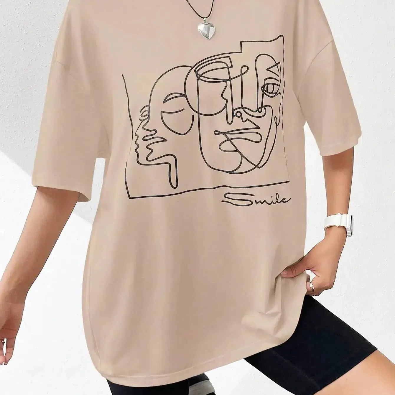 Graphic & Letter Print Crew Neck T Shirt Women Cotton Plus Size Casual Soft Short Sleeve Top