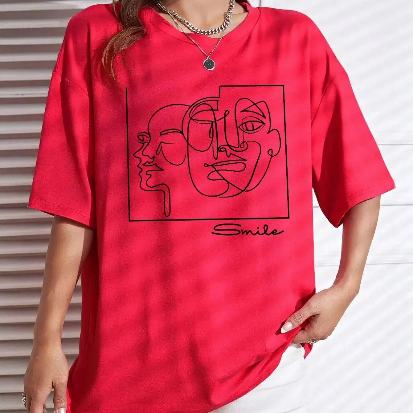 Graphic & Letter Print Crew Neck T Shirt Women Cotton Plus Size Casual Soft Short Sleeve Top