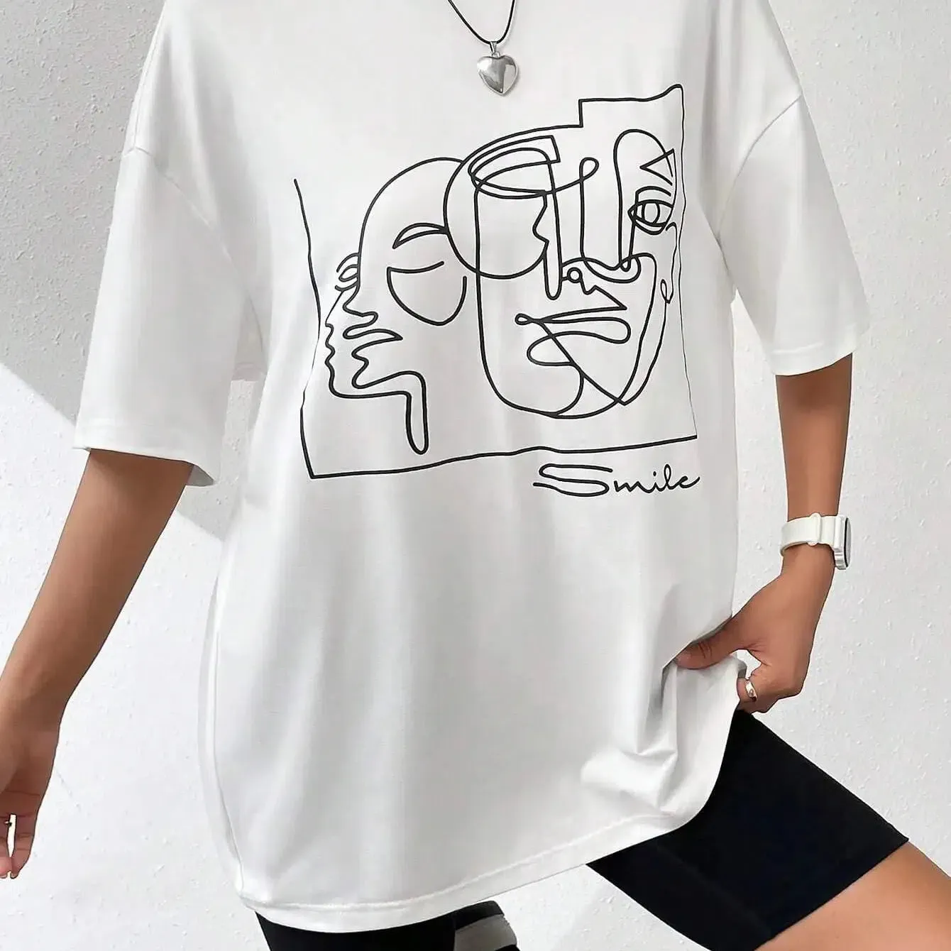 Graphic & Letter Print Crew Neck T Shirt Women Cotton Plus Size Casual Soft Short Sleeve Top