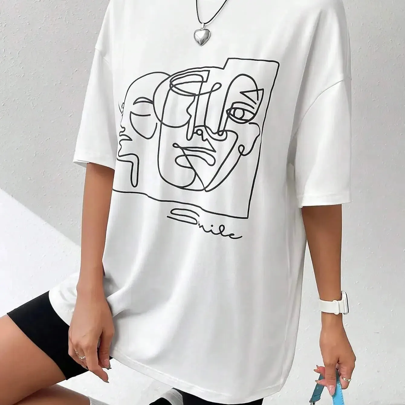 Graphic & Letter Print Crew Neck T Shirt Women Cotton Plus Size Casual Soft Short Sleeve Top
