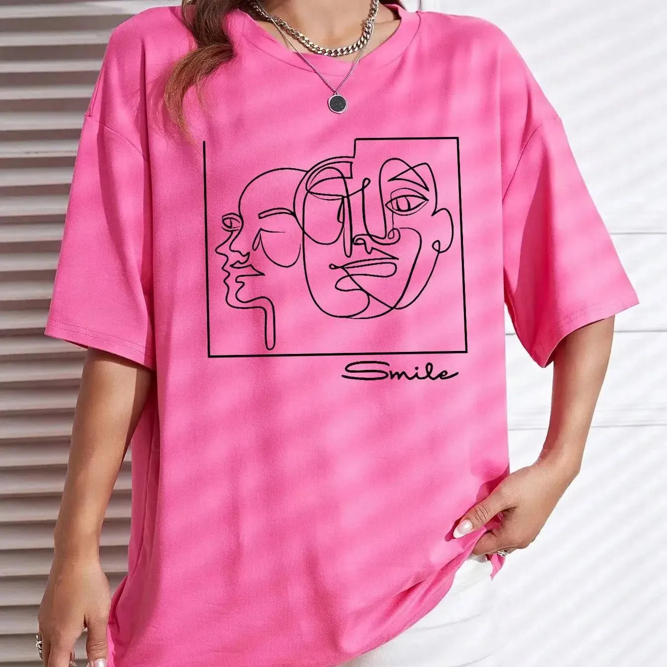 Graphic & Letter Print Crew Neck T Shirt Women Cotton Plus Size Casual Soft Short Sleeve Top