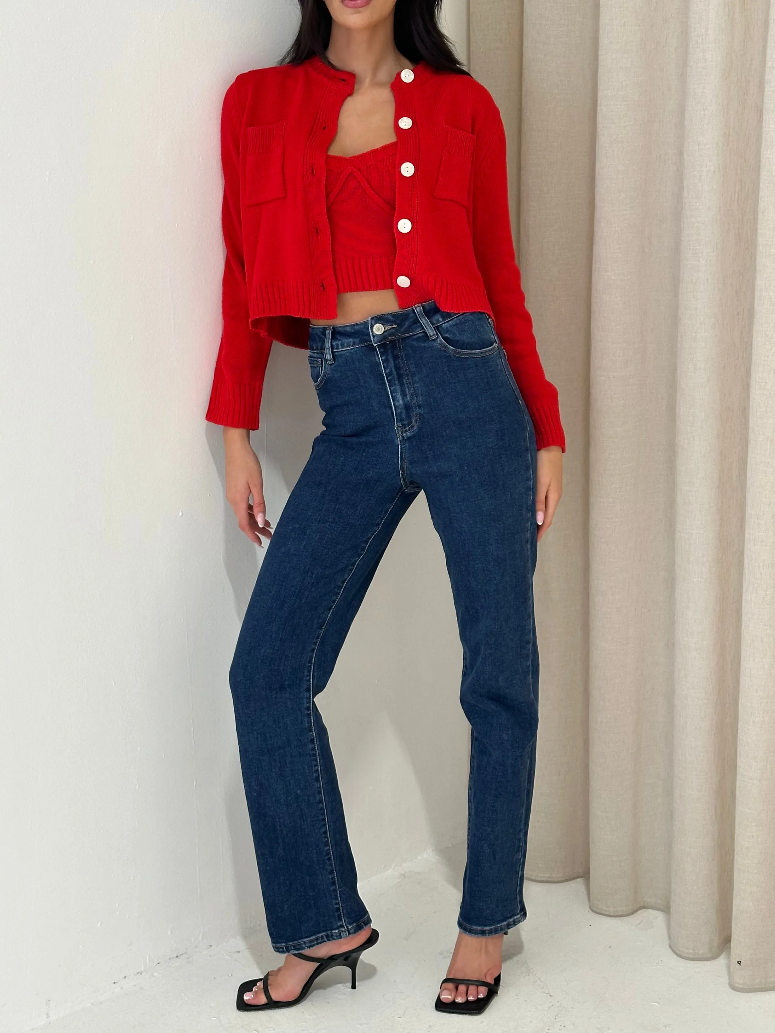 HARLOW High Waisted Straight Leg Jeans In Dark Blue