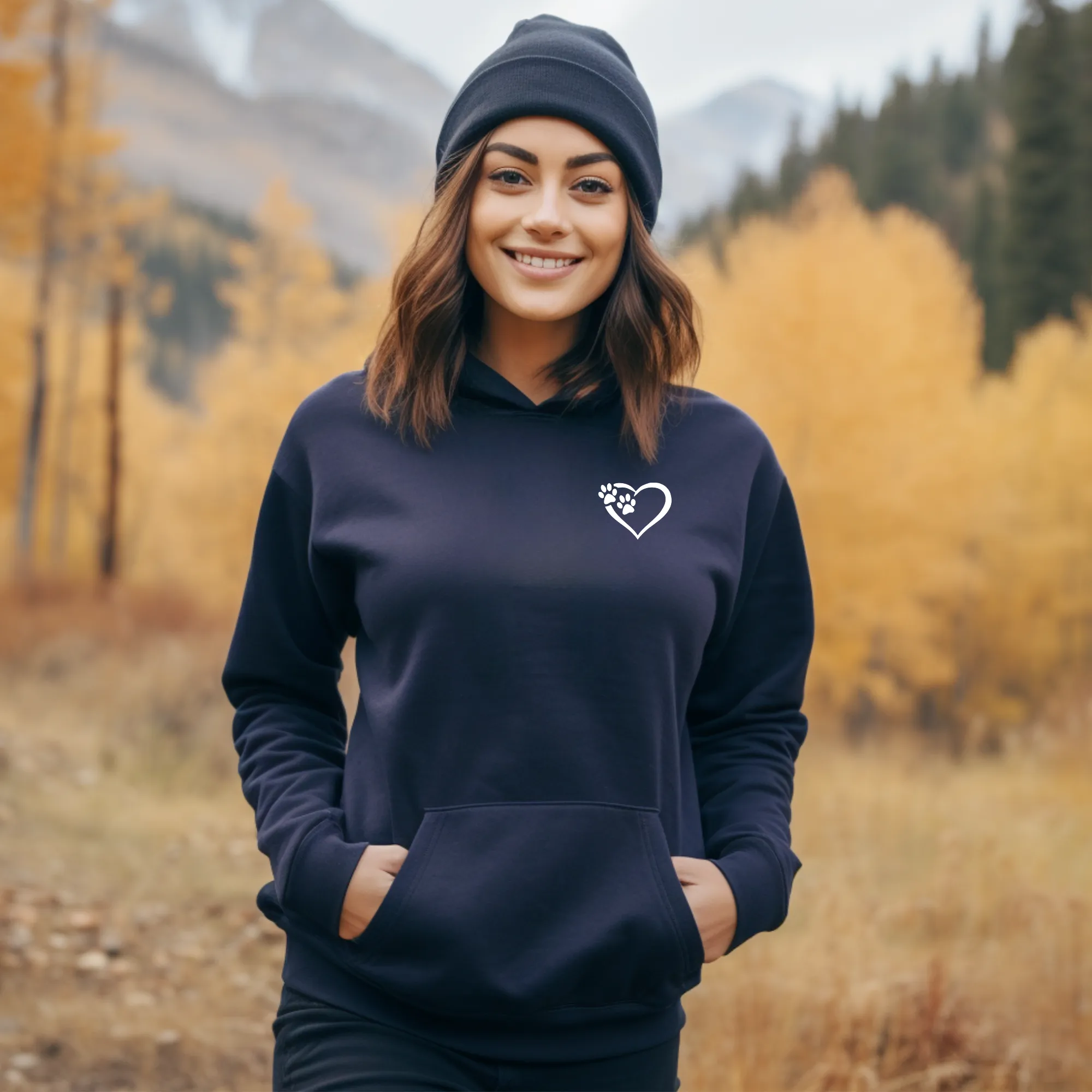 Heart and Paws Hoodie - Navy Size M - UK 14 (40")