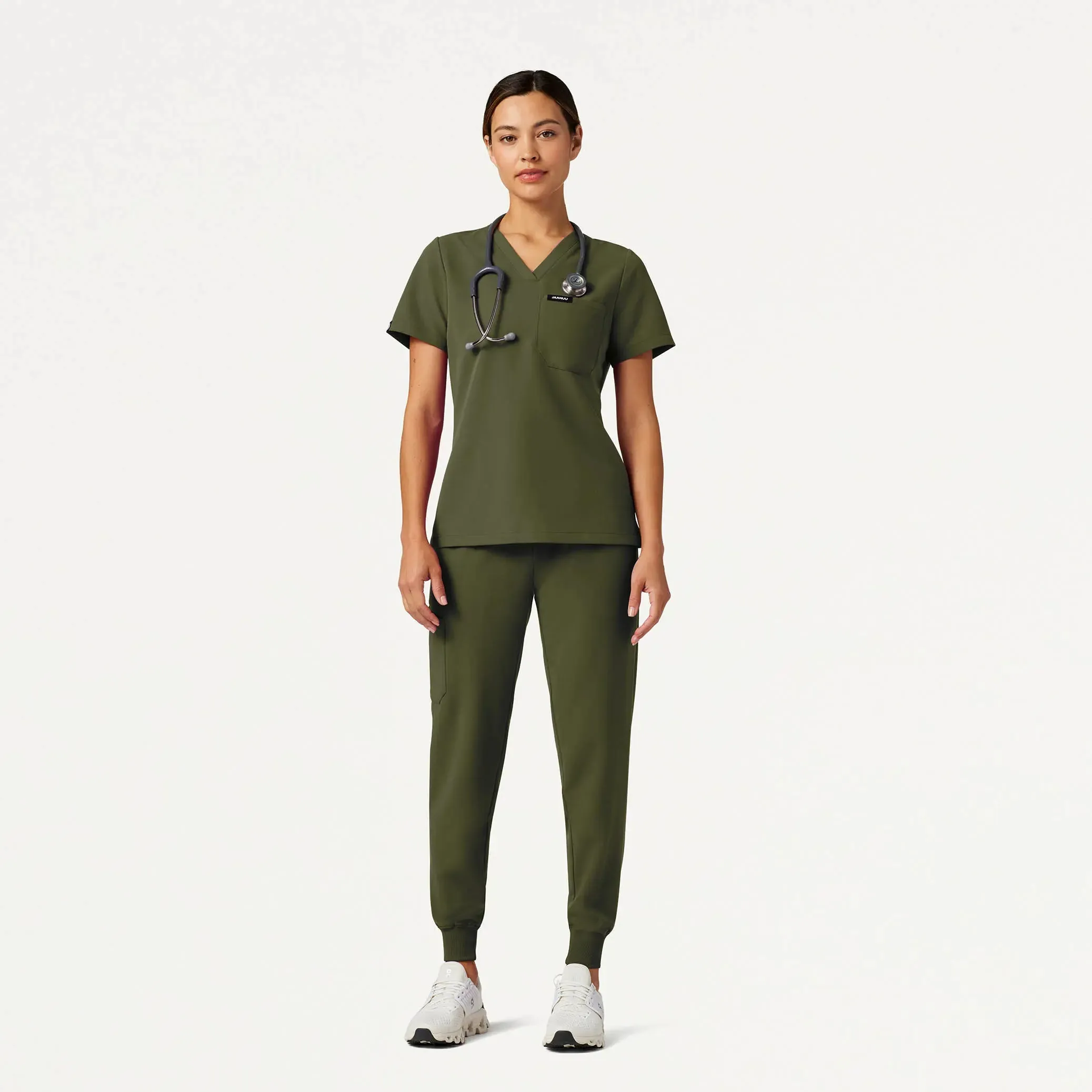Jaanuu Women's Silex Slim Knit-Waist Scrub Jogger - Olive