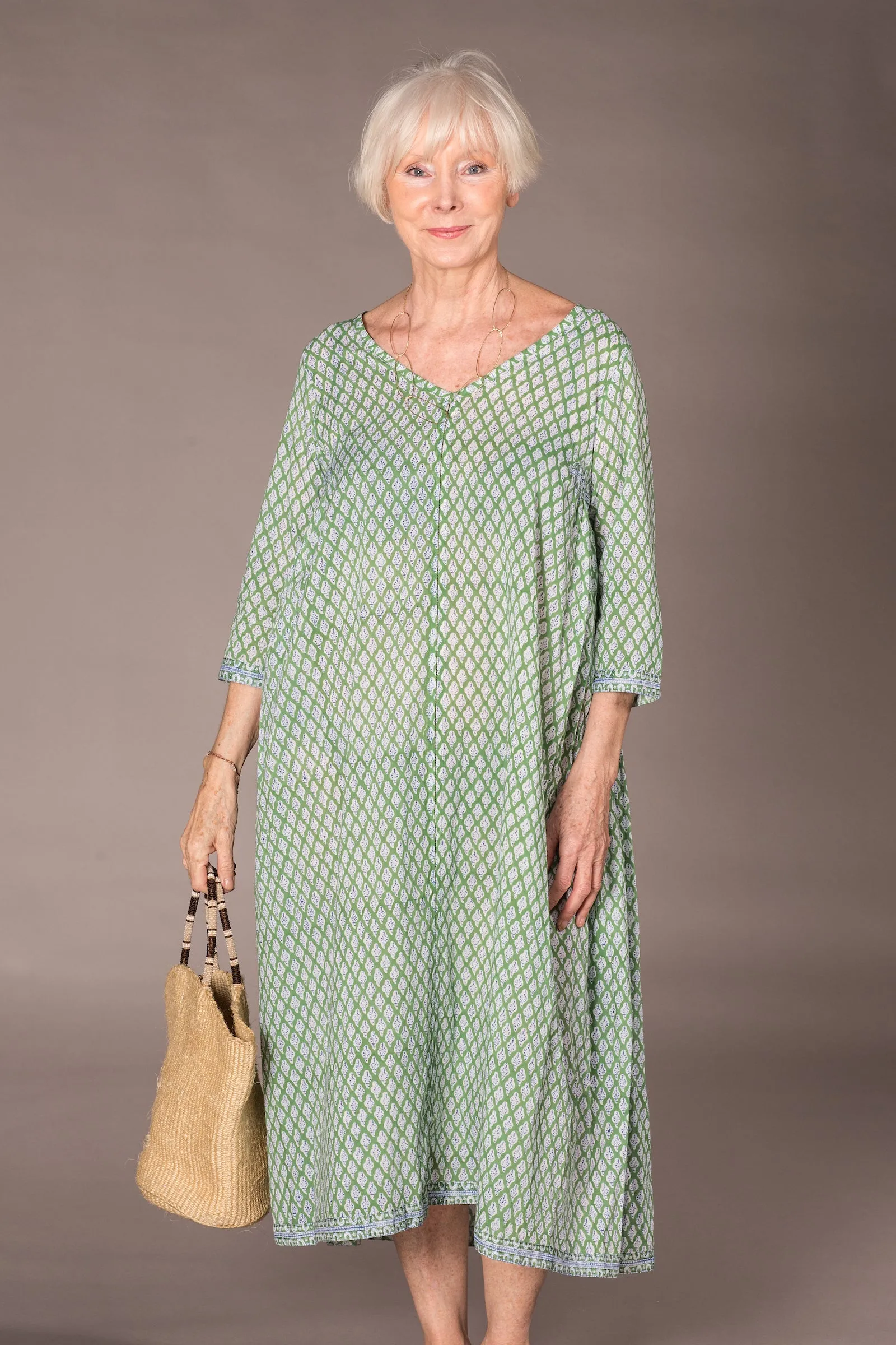 Jali Kaftan Hand Block Printed Pure Cotton - All Sizes Including 22 - 26  Was £120 - Now £80