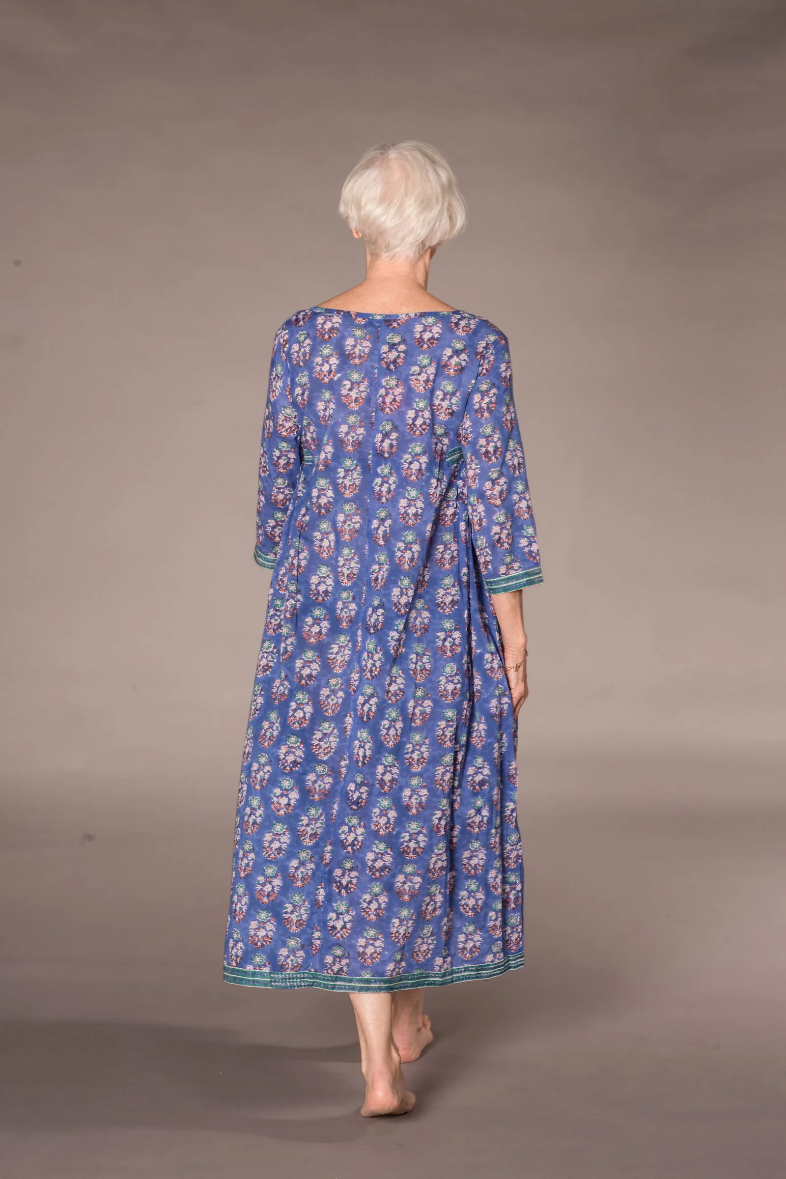 Jali Kaftan Hand Block Printed Pure Cotton - All Sizes Including 22 - 26  Was £120 - Now £80