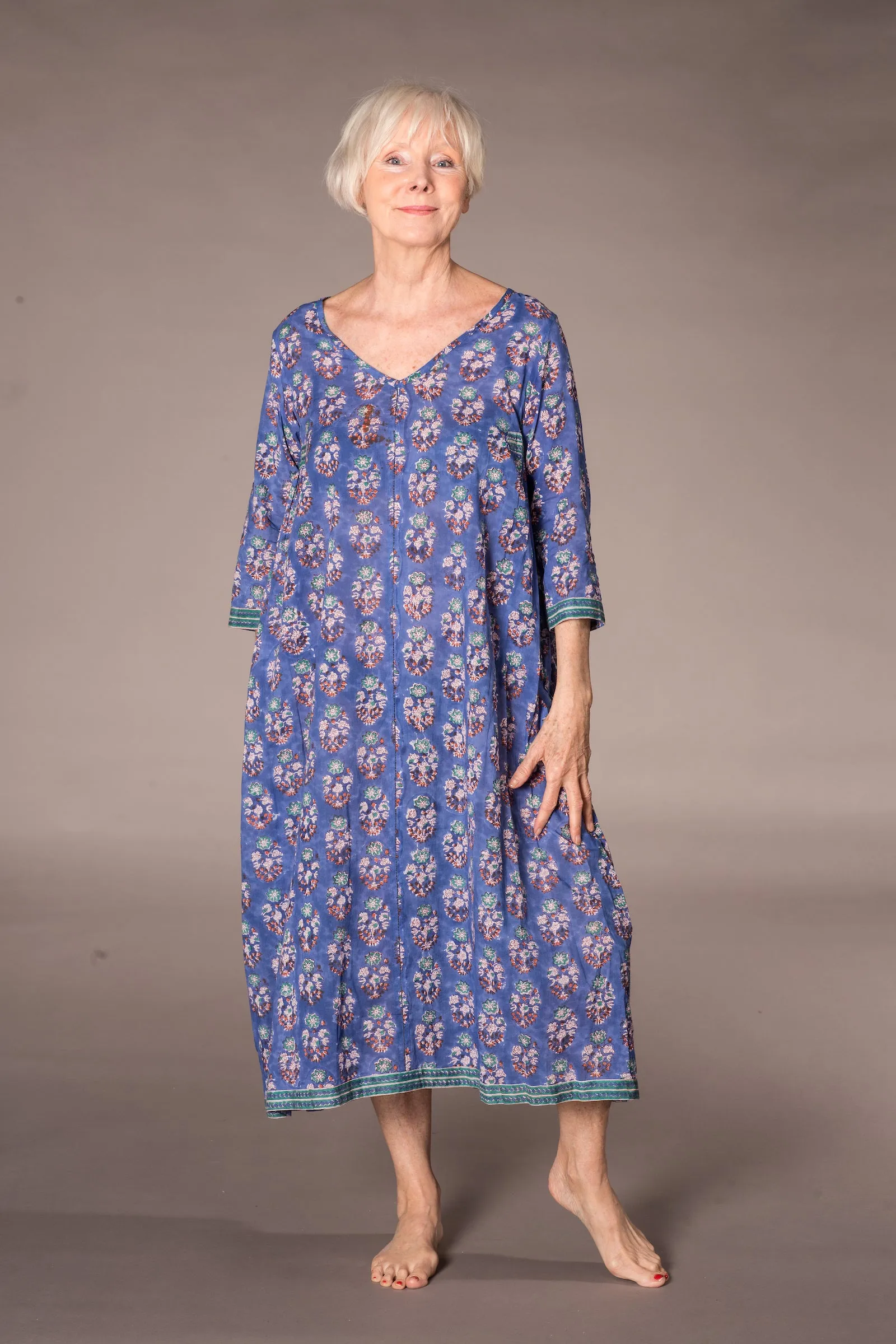 Jali Kaftan Hand Block Printed Pure Cotton - All Sizes Including 22 - 26  Was £120 - Now £80