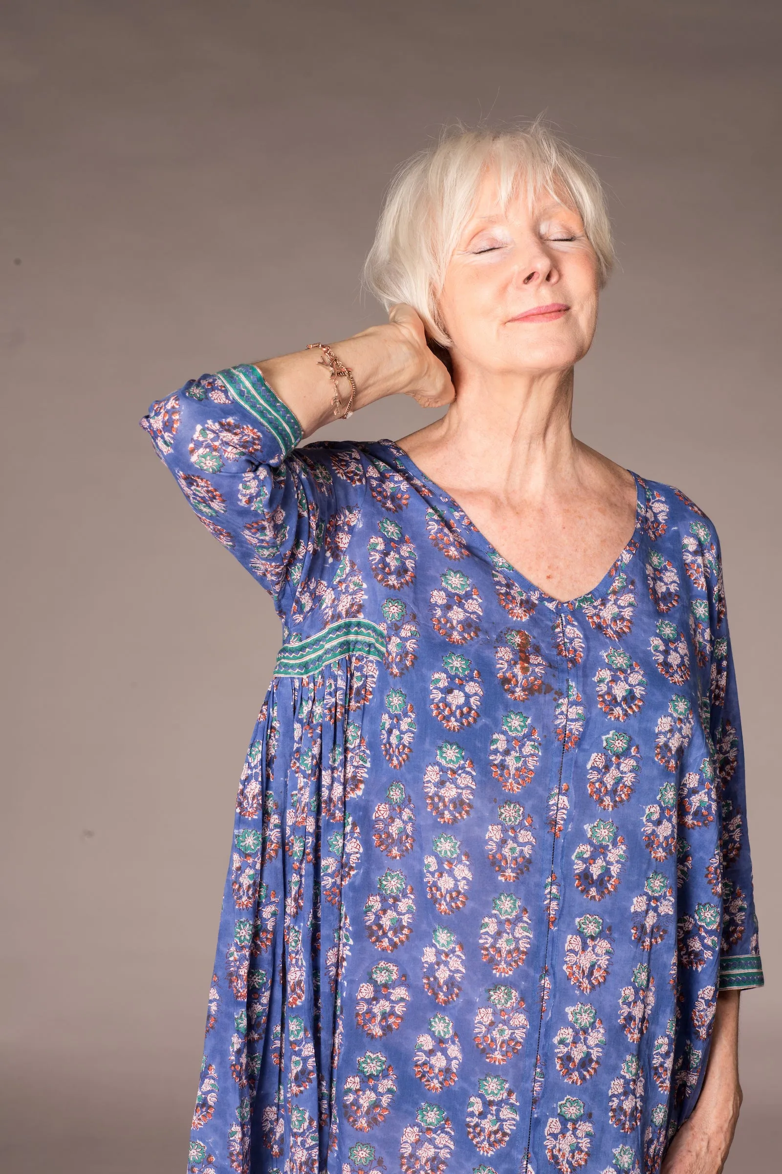 Jali Kaftan Hand Block Printed Pure Cotton - All Sizes Including 22 - 26  Was £120 - Now £80