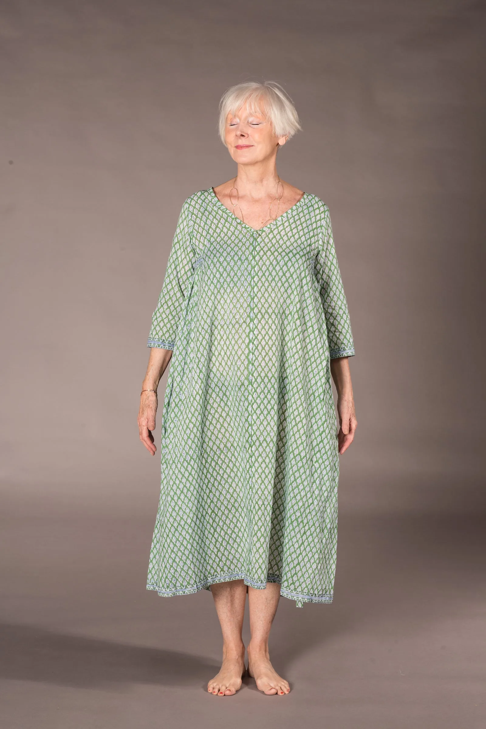 Jali Kaftan Hand Block Printed Pure Cotton - All Sizes Including 22 - 26  Was £120 - Now £80