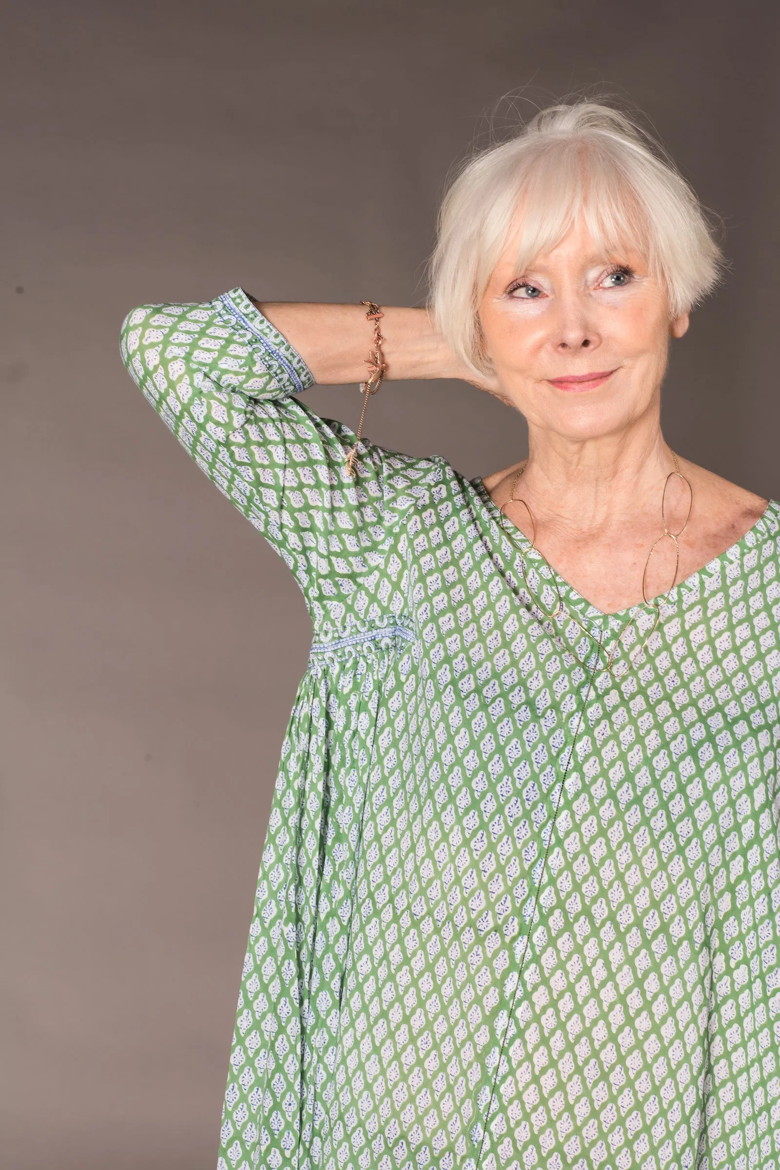 Jali Kaftan Hand Block Printed Pure Cotton - All Sizes Including 22 - 26  Was £120 - Now £80