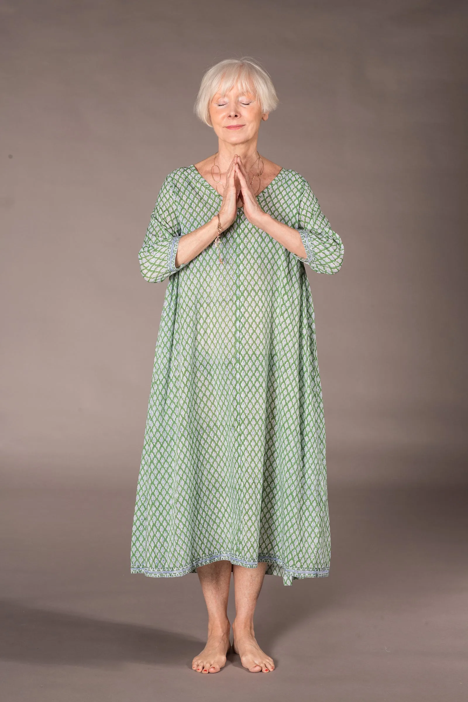 Jali Kaftan Hand Block Printed Pure Cotton - All Sizes Including 22 - 26  Was £120 - Now £80