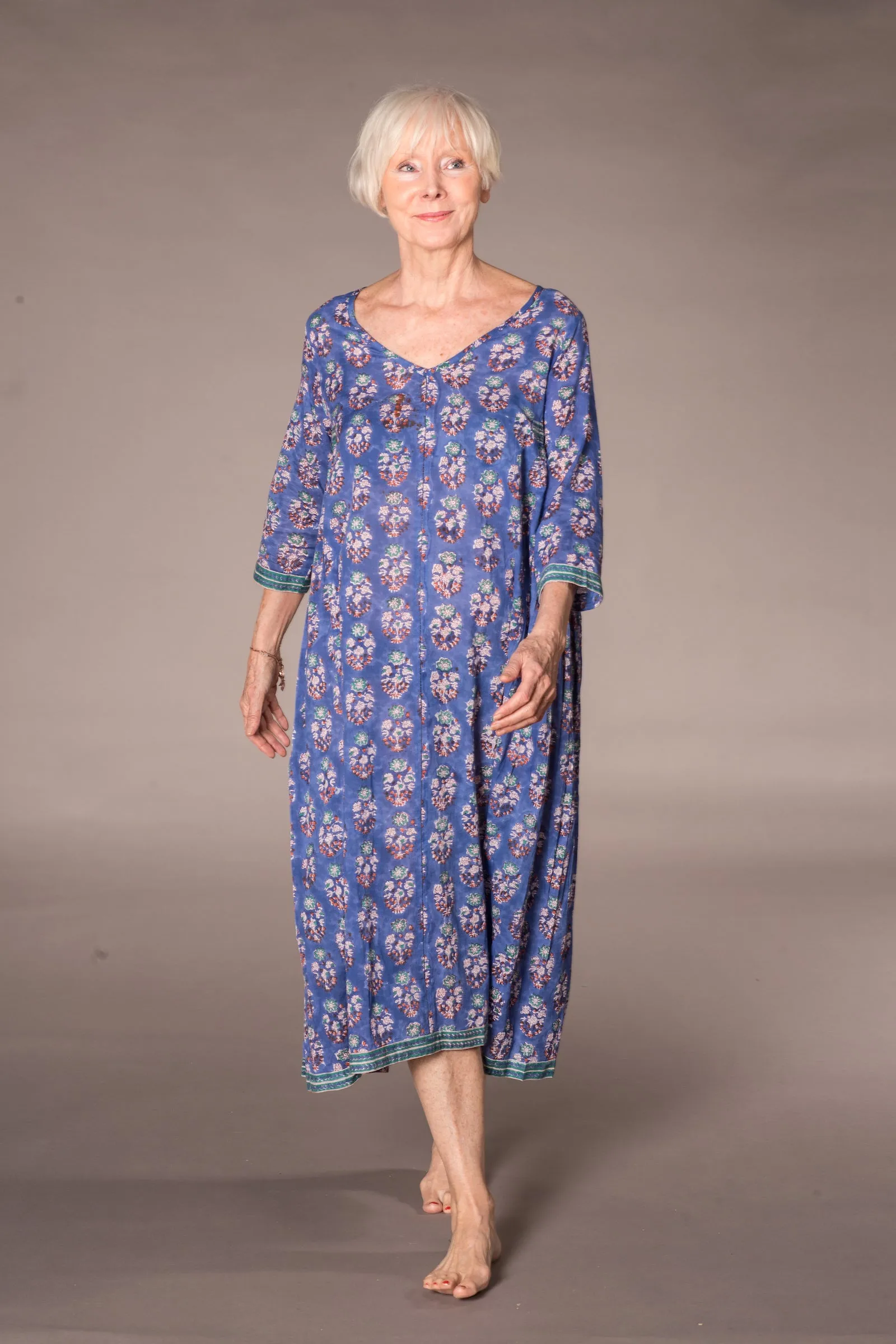 Jali Kaftan Hand Block Printed Pure Cotton - All Sizes Including 22 - 26  Was £120 - Now £80