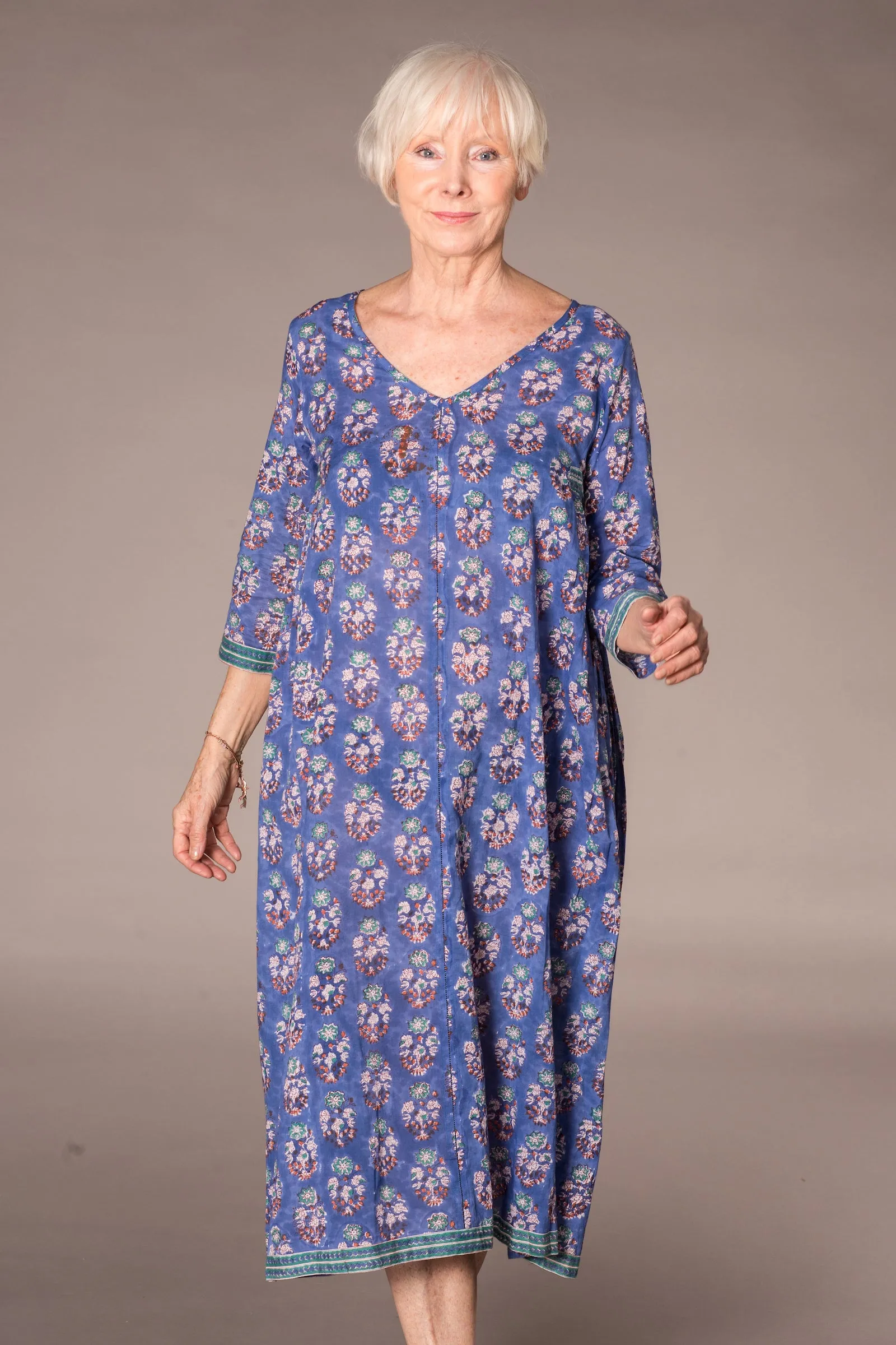 Jali Kaftan Hand Block Printed Pure Cotton - All Sizes Including 22 - 26  Was £120 - Now £80
