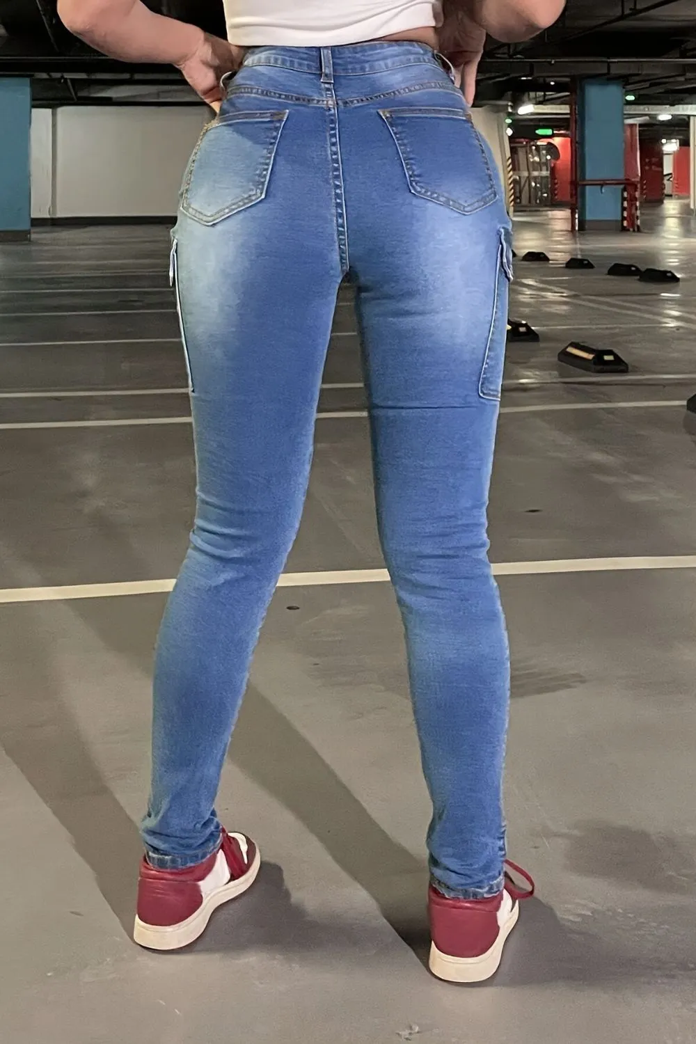Medium Blue Denim Skinny Jeans with Pockets