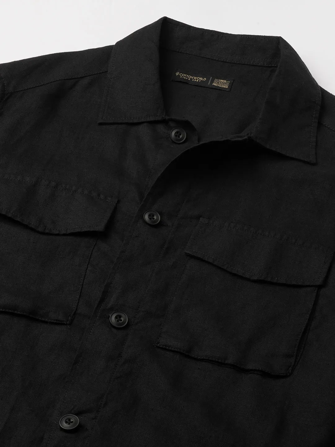 Men's Black Pure Linen Regular Fit Light Weight Summer Jacket